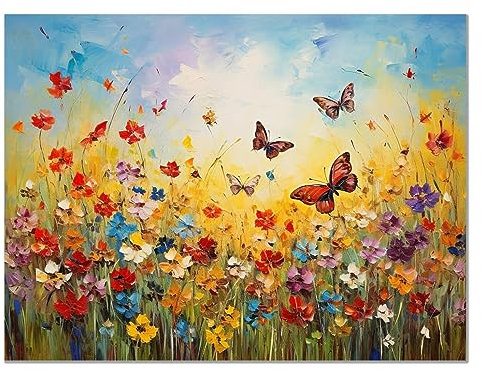 JOSUE Wohnzimmer Wanddeko Blumen - Kunstdruck, Blau, lila Moderne Wandbilder Kunstdruck Wand Dekoration für Wohnzimmer Schlafzimmer Home Büro Esszimmer - 75x115cm Ungerahmt