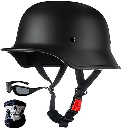 stdpcxz Baseball Cap Half Helmet Summer Open Face Motorcycle Helmet With retro goggles, Retro German Style Motorcycle Helmet ECE Approved, Men Women Half Helmet for Cruiser Scooter Chopper 2,L