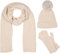 styleBREAKER Damen Set 3-Teilig aus Schal, Bommelmütze und Handschuhe, Zopfmuster Strickschal Warm Winter Einfarbig 01018270, Farbe:Beige