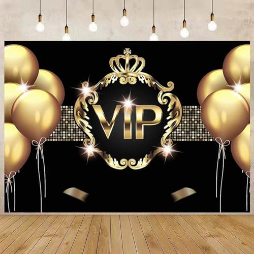 Mestiker 7×5FT VIP Party Hintergründe Schwarz und Gold VIP Hintergründe für Geburtstagsparty Dekorationen Goldener Ballon Schwarz Gold Thema Fotografie Hintergrund Geburtstag Party Banner Photo Booth