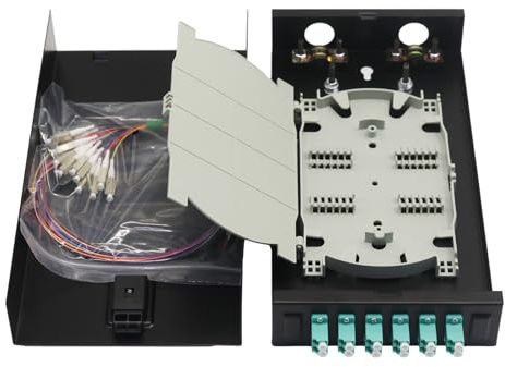 Duogalia LC-MM 6 Duplex 12-Port-Wandhalterung, Glasfasergehäuse mit Spule, Multimode LC-OM3 Kit (inklusive 1,2 m Pigtail und 6 PC-Koppler)