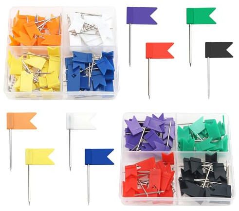 YIXISI 160 Stücke Map Push Pins, Plastik Pinnadeln, Pushpins, Dekorative Reißzwecke, Markierungsnadeln, Buntkopf Pushpins, Fahnennadeln Bunt, für Karte, Kork-Pinnwand, Markierung, 8 Farben