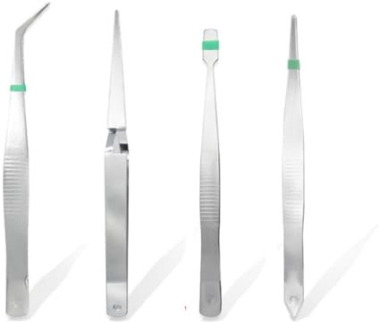 A2ZWORLD Kit de 4 pinzas de precisión multifunción | Punta recta/ancha/45° y punta de acción inversa para laboratorios industriales, joyas, aficiones, artesanías