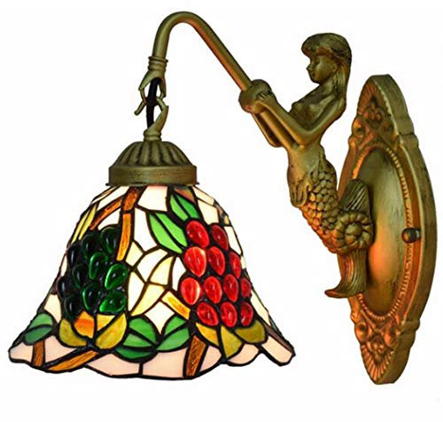 GAUUA Tiffany Style Raisin Applique Murale en Verre Coloré À La Main Applique Murale Style Européen Vintage Lampe Murale Salon Chambre Couloir Balcon