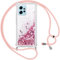 Vauki Coque pour Xiaomi Redmi Note 12 4G avec Cordon, Paillette Liquide Transparent Crystal Glitter Housse, Protection Antichoc Silicone TPU Bumper Case,Réglable Collier pour Redmi Note 12 4G, Rose