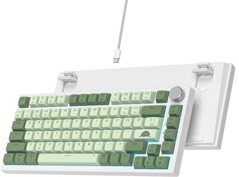 Ussixchare 75% Mechanical Gaming Keyboard 82 Keys Matcha Green Keyboard Hot Swappable Wired Gasket Keyboard RGB Backlit Knob Red Switch for PC Laptop Windows Gamer(82 Matcha)