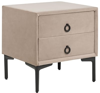 Beliani Nachttisch Samt beige Taupe 2 Schubladen Schwarze Metallbeine modern Sezanne