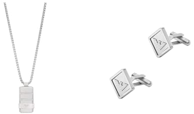 Emporio Armani Herrenkette und Manschettenknöpfe, Silber Edelstahl, Set