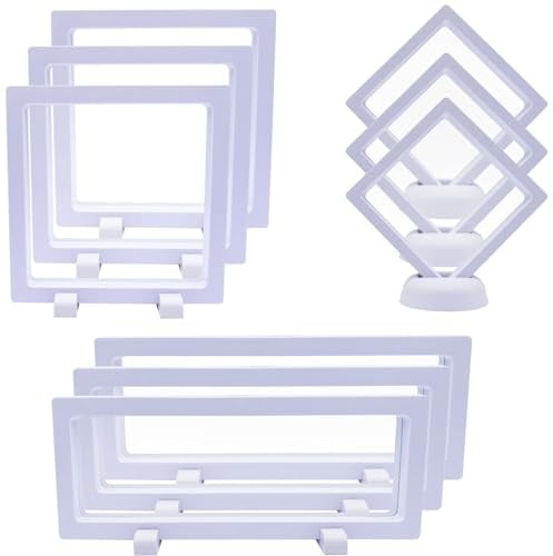 Schwebende 3D-Vitrine, Challenge-Münzständer, Ständer, Rahmen, transparent, PE, Schmuck-Aufbewahrungsbox, große Aufhängerahmen für Medaillon, Briefmarken, Weiß, 9 Stück