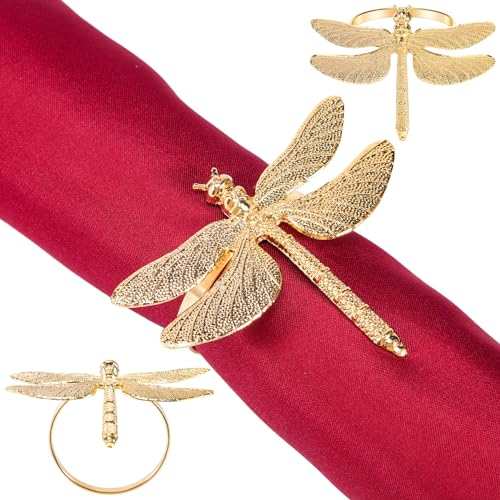 berjalan 10 Stück Satz modischer Libelle geformter Serviettenring Legierung Serviettenpapierverschlüsse für Hochzeiten/Weihnachten/Feiertage und Familientreffen (Gold)