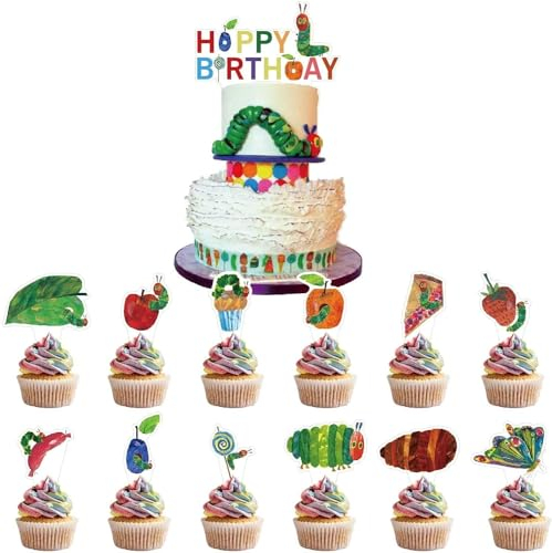 Green Glitter Very Hungry Caterpillar Butterfly Dessert Cupcake Topper Baby Shower Reading Story Theme Decor Supplies Boys Girls Happy Birthday Decorations