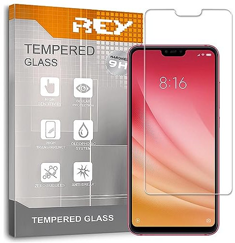 REY 2X Protector Pantalla para XIAOMI MI 8 Lite - MI8 Lite - MI8X - MI 8X, Cristal Vidrio Templado Premium