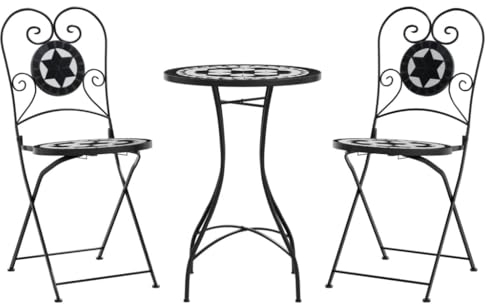 vidaXL Bistroset, Balkonset Mosaik-Design, Sitzgruppe für Garten Terrasse Balkon, Balkonmöbel Gartenmöbel, Schwarz Weiß Eisen Keramik