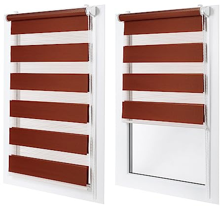 Doppelrollo ohne Bohren – Sichtschutz und Sonnenschutz, Klemmfix – Kastanie, 35 cm breit (Stoffbreite) x 120 cm hoch (Fensterhöhe) – Duo Rollo für Fenster/Tür, lichtdurchlässig/verdunkelnd