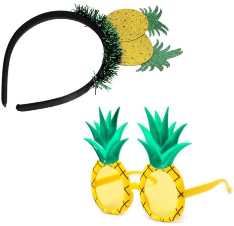 VYIBPDY Lustige Sonnenbrille, Sonnenbrille Lustig, Partybrillen, Partybrille Ananas, Spaßbrille für den Karneval, Zubehör für Faschingskostüme, Kostüm Accessoires, +1 Ananas-Stirnband, 2 Stück