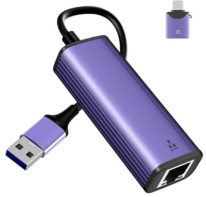 IVSHOWCO 2 en 1 Adaptateur USB C vers Ethernet, USB C vers RJ45 Gigabit Ethernet LAN 1000 Mbps Adaptateur réseau, Compatible avec Lenovo/Macbook Pro/iPad Air Pro/XPS/Switch, etc.