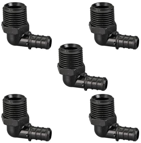 TMKOOL Poly-PSU Pex 1,27 cm x 1,27 cm NPT 90-Grad-Winkelgewinde-Adapter, Widerhaken, Crimpverschraubungen für PEX B-Rohre ASTM F2159 (5 Stück 1/2 Zoll x 1/2 Zoll Winkel)