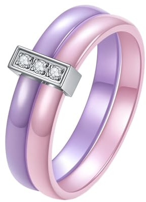 HIJONES Femmes 6Mm en Céramique en Acier Inoxydable Bague Incrustée De Zircone Bague Personnalisée Bande De Doigt Bijoux