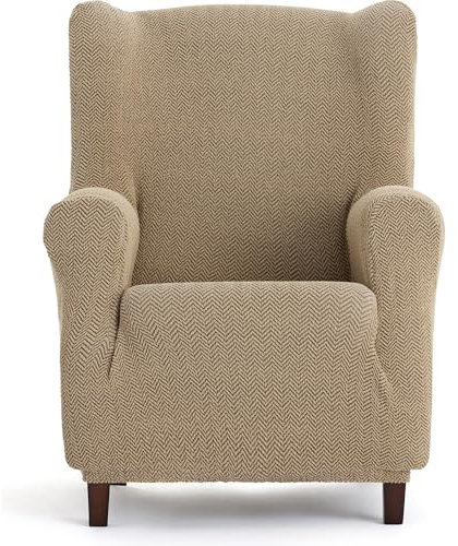 ECOMMERC3 Bi-elastischer Bezug für Ohrensessel, sehr elastisch, Beige, anpassbar, atmungsaktiv und einfach anzubringen, mit Schaumstoffen und Gummibändern