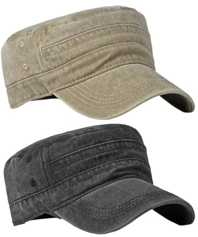 Militära plattkullemössor i 2 delar, klassisk plattkulleform, design i militärstil, moderiktig och mångsidig, lämplig för utomhus- och dagligt bruk