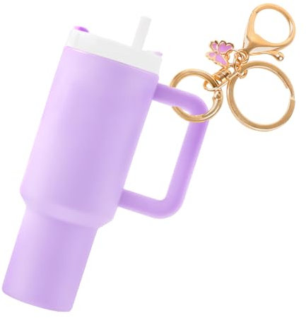 DAJISI Mini Cup Key Rings, Silicone Cup Keychains for Stanley Cup Cute Keyring with Butterfly Charms Cute Keychains Mini Cup Keychain Accessories for Women Girls School Bag Backpacks(Purple)