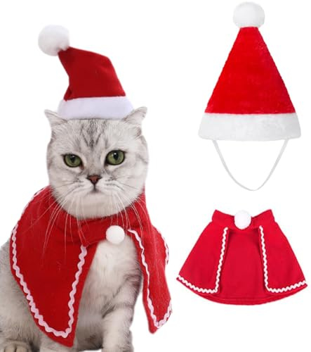 Weihnachtskostüm für Katzen, Katzen Hunde Weihnachtskostüm, Haustier Kostüm Weihnachten Kleidung für Klein Hund Katze, Weihnachten Katzenkostüm Hundekostüm mit Weihnachtsmütze Cosplay