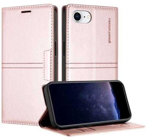 TOUCASA Custodia per iPhone SE 4, Flip Custodia Portafoglio in Pelle, con Funzione Stand Chiusura Magnetica Slot per Schede Custodia per iPhone SE 4 - Rosa