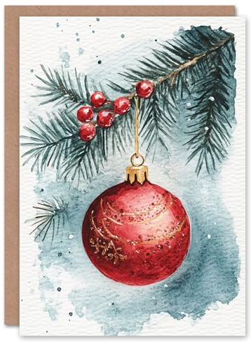 Artery8 Hanging Red Gold Bauble Tree Ornament For Her Woman Xmas Festive Christmas Card