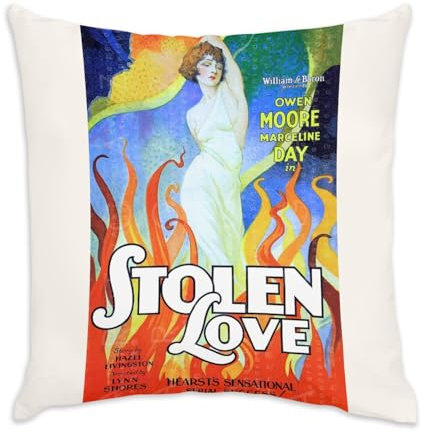Fabulous Kissen aus weißem Samt – Art Deco Stolen Love Poster Film Antik Vintage – 40 x 40 cm – samtige Haptik – Bezug und Kissen inklusive