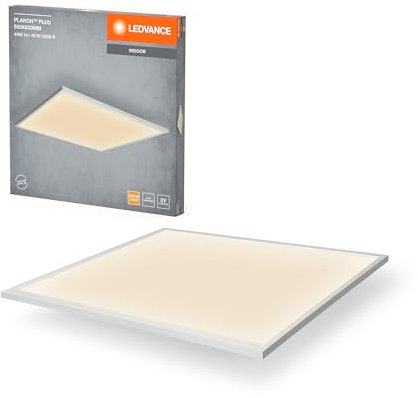 LEDVANCE Planon Plus Deckenleuchte in Weiß mit fortschrittlicher LED-Technik, 36 W, quadratische Form (600 x 600 mm), warmweiße Lichtfarbe bei 3000 K, Aluminium-Gehäuse, mattierter PMMA-Diffuser