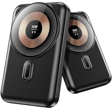 2 Pezzi, Power Bank Portatile 10000mAh, 15W Batteria Esterna Wireless Magnetica, Mini Power Bank USB-C PD 22.5W Carica Veloce, Batteria Esterna per iPhone 16/15/14/Pro/Plus