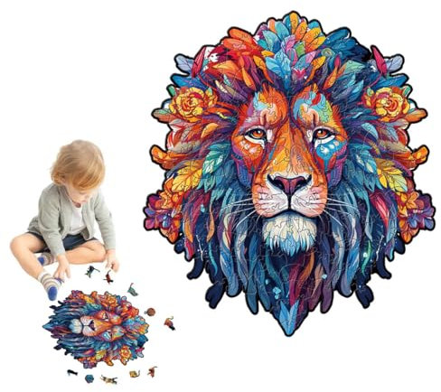 BEPSYOM Holzpuzzle Erwachsene, 60 Teile Löwe Holz Puzzle Erwachsene, 21х15cm Wooden Puzzle, Unregelmäßige Einzigartige Puzzle, Holzpuzzle Tierform, Holz Puzzle Aus Holz