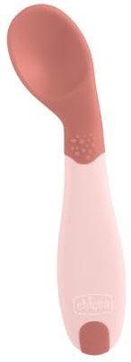 Chicco Première Cuillère, Coudée Petite et Légère Cuillère pour Bébé, avec Forme Angulaire et Poignée Ergonomique pour Apprendre à Manger en Autonomie, pour les Enfants de 8 Mois+, Rose