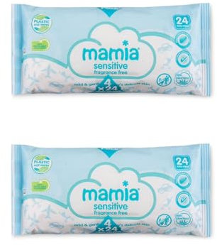 2×Aldi Mamia - Baby Wipes - Sensitive Fragrance Free - Mild & Gentle For Baby's Delicate Skin - 4×24Wipes Travel Pack