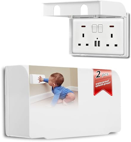 2 Pcs Double Socket Covers, Child Safety Plug Socket Covers, Waterproof Plug Socket Cover, Prevents Tampering Accidents for Home, School, Nurseries UK - 3 Pin Plug Cover