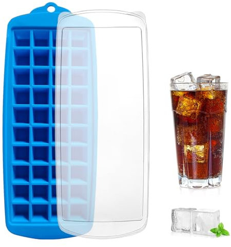 Eiswürfelform mit Deckel, Mini Eiswürfel, Sichere Gesunde Eiswürfel Form, 29,9 x 11,6cm, Leicht zu Entfernen, Für Kaffee Cocktails Whisky Getränke, Blau