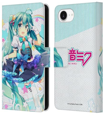 Head Case Designs Offizielle Hatsune Miku Sterne und Regenbogen Grafiken Leder-Wallet-Hülle Kompatibel mit Apple iPhone 16e / iPhone 17e