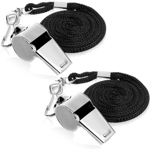 simarro 2 Stück Edelstahl Sportpfeifen, Einfache Schiedsrichter Pfeife mit Schlüsselband Laut und Deutlich Trillerpfeife für Schulsport Fußball Hundetraining Sportunterricht