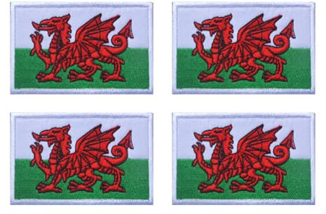 4 PCS United Kingdom British Union UK Wales Welsh Dragon Embroidered Tactical Emblem Patch for Clothing,Repair,Craft,Hat,PantsJacket,Jeans,T-Shirt,Jersey Iron On/Sew On Applique Patch