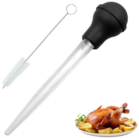 2 Pcs Large Turkey Baster, Baster for Cooking, Turkey Oil Dropper with Brush, Turkey Baster for Cooking, Cooking Turkey Injector Long Turkey Baster for Oiling (11.42inch*1.97inch*1.97inch Black)