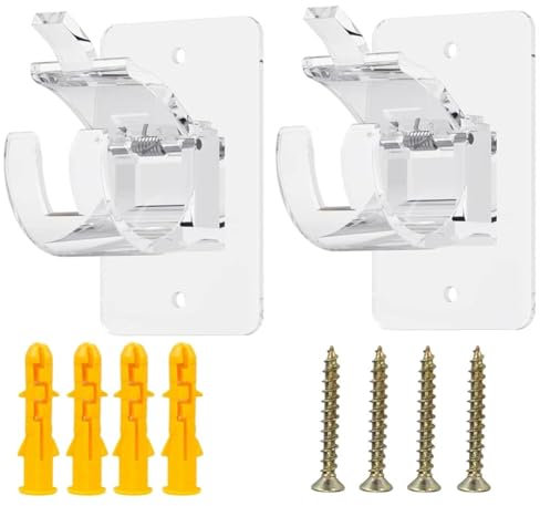 2 Stück Gardinenstange Halterung Ohne Bohren mit Schrauben Vorhangstange Halterung Selbstklebende Gardinenstangenhalter Klebehaken Gardinenstangen Gardinenstangenhalterungen Transparent