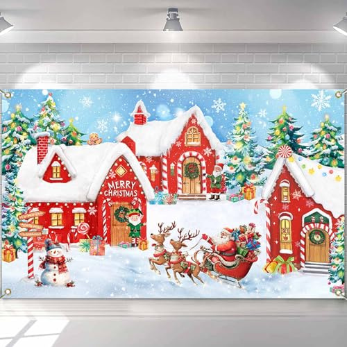 Avezano Sfondo di Natale Banner Babbo Natale Inverno Scena innevata Polo Nord Banner Decorazione Famiglia Vacanze di Natale Forniture Sfondo Photo Booth Puntelli 170,8 x 110,3 cm