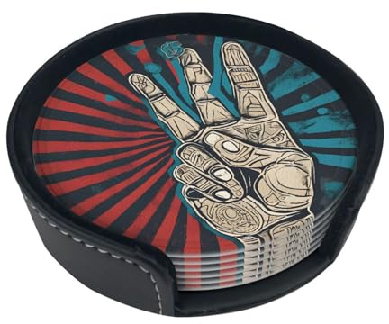 Leather Coasters Set Of 6, Rock And Roll Cup Coaster, Reversible Heat-Resistant Drink Pads, Spillproof Coffee Cup Mats For Tables, Bar Coasters For Home Kitchen Office Decor With Storage Box