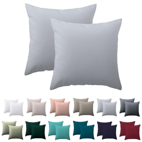 Nesture Kissenbezug 50x50 2er Set, Grau, 100% Mikrofaser | kissenhülle 50x50cm mit Reißverschluss, Kopfkissenbezug weich & bügelfrei, atmungsaktiv, Pflegeleicht bei 60°C waschbar