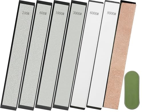 CWOVRS 6-Stufen Schleifstein-Set für Messerschärfsystem & Einzelnutzung | 4 Diamantsteine (240/600/1000/3000#) + 2 Wassersteine (6000/8000#) + Polierkit | Profi Schärfsystem für Messerschärfer Profi