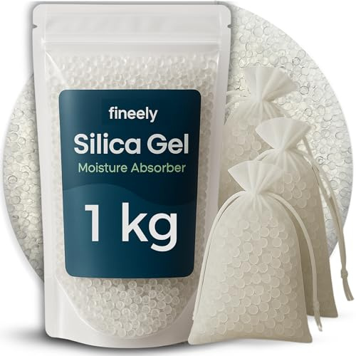 Fineely® Silica Gel Entfeuchter Granulat - 1 kg WHITE 3–5 mm Kugeln I Filament Trockner I Wiederverwendbar I Trocknungsgranulat I Raumentfeuchter Keller I Kieselgel
