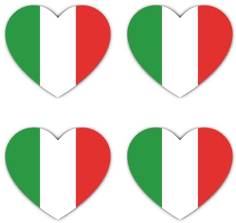 Aufkleber: 75 mm, 4 Stück - Italien Flagge Herz Sticker Set 4 Vinyl wetterfest 75 mm 7,5 cm Auto Laptop Koffer Deko
