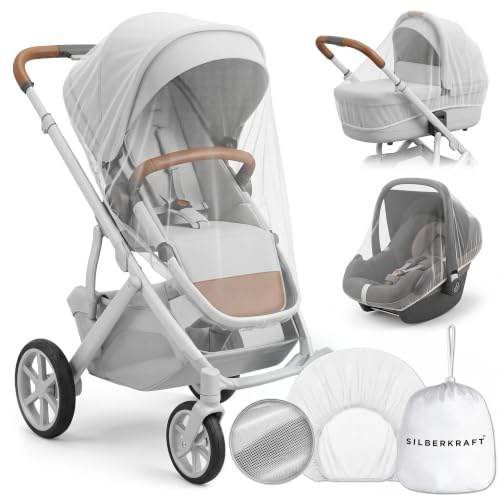 Silberkraft Moskitonetz für Kinderwagen & Buggy - Insektenschutz für Babys | Passend für alle gängigen Modelle, feinmaschiges Netz mit Gummizug. Leicht & reisetauglich