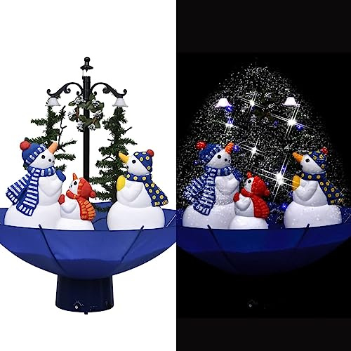 Albero di Natale con Neve Base Ombrello Luci LED 75cm PVC Blu Abete Artificiale Interno