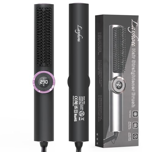 Haarglätter Bürste Mit Keramikheizung, 80-230°C, Ionen-Technologie Gegen Frizz & Statik, Dual-Spannung Glättungsbürste, Für Glattes Haar, Locken & Enden